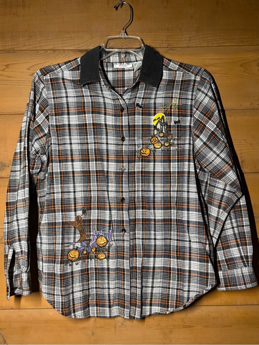 Vintage Victoria Jones Petite Large Halloween Fall Pumpkin Plaid Button Down